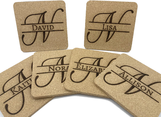 Family 6-Piece Drinks Coaster Set - Cork & Slate, Square & Round