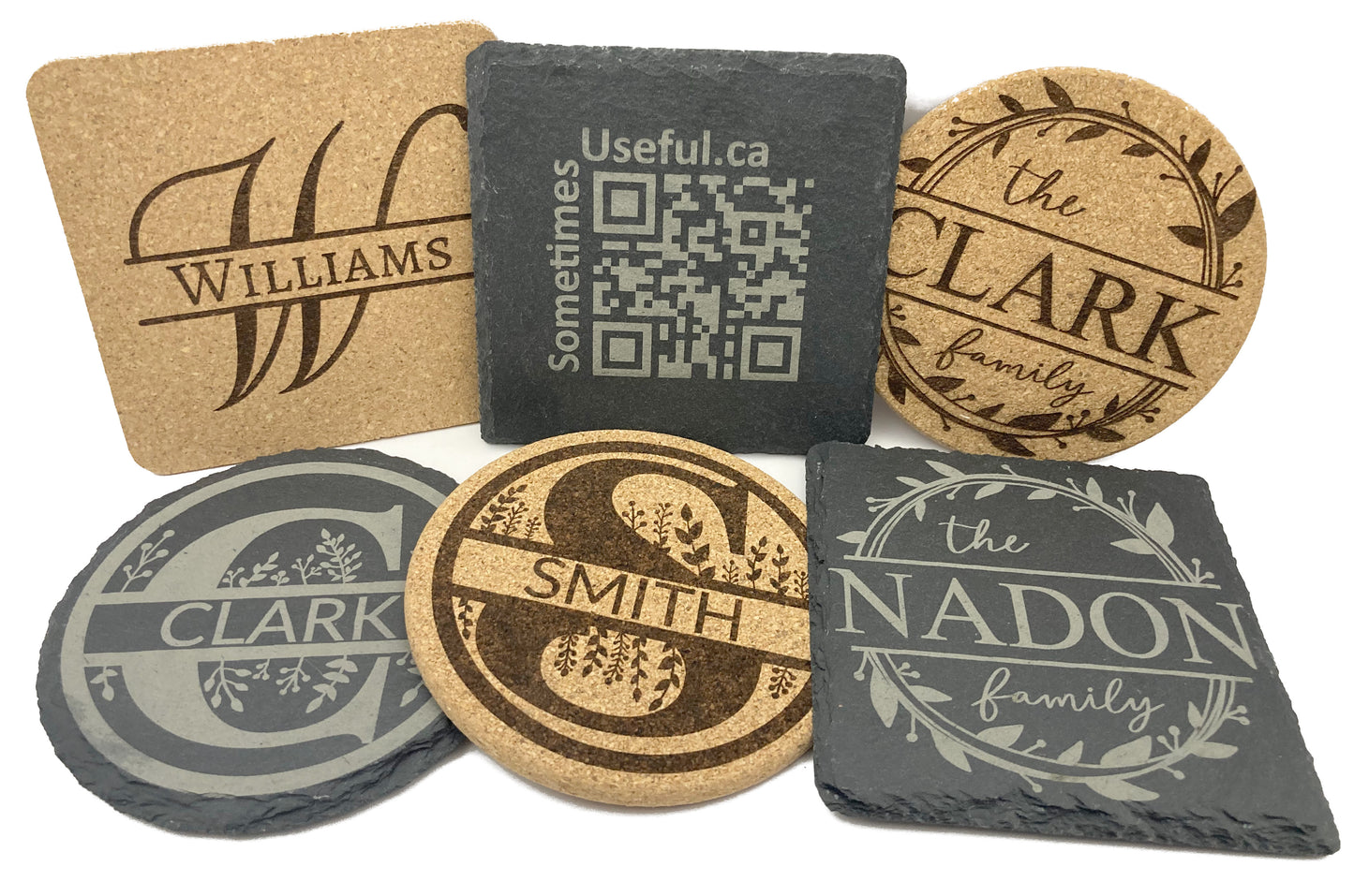 6-Piece Drinks Coaster Set - Cork & Slate, Square & Round:  Sip in Style