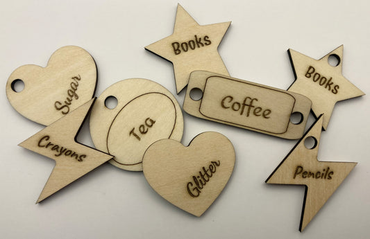 Personalized Wooden Pantry Tags: Set of 10 Custom Laser-Engraved Labels